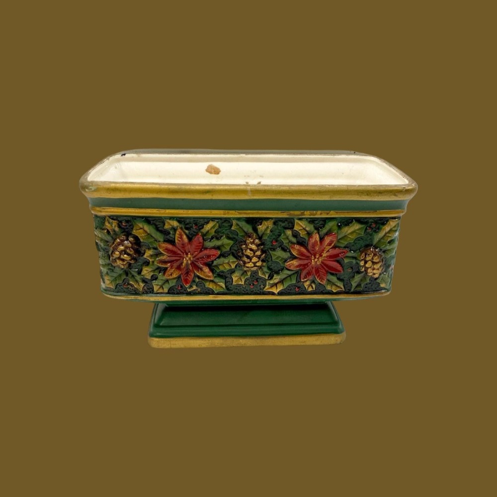Vintage Norcrest Japan Poinsettia Planter, Christmas Decor
